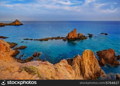 Almeria Cabo de Gata las Sirenas point rocks in Mediterranean sea of Spain