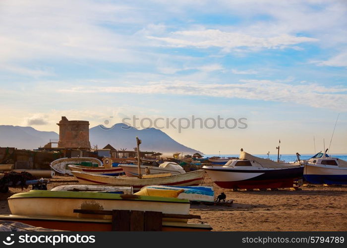 Almeria Cabo de Gata San Miguel beach boats in Spain