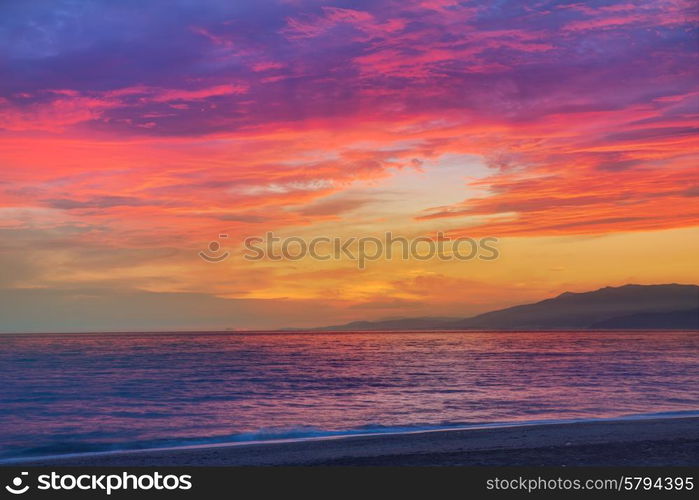 Almeria Cabo de Gata sunset in Mediterranean sea of Spain