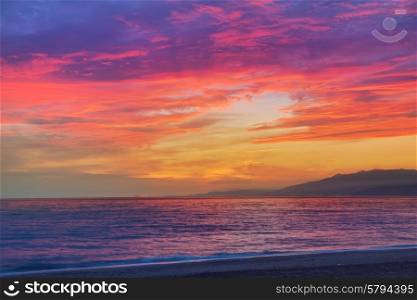 Almeria Cabo de Gata sunset in Mediterranean sea of Spain