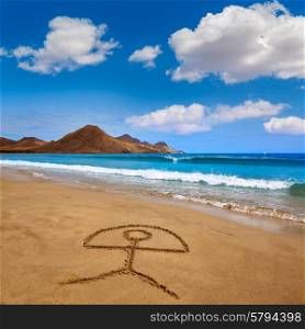Almeria Indalo sign in sand Playa de los Genoveses beach Cabo de Gata