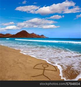 Almeria Indalo sign in sand Playa de los Genoveses beach Cabo de Gata