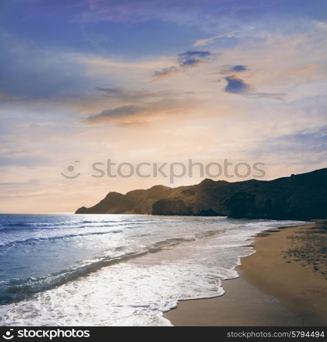 Almeria Playa del Monsul beach sunset at Cabo de Gata in Spain