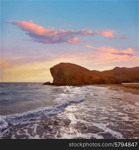 Almeria Playa del Monsul beach sunset at Cabo de Gata in Spain