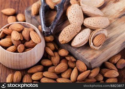 almond. almonds nuts on a wooden table