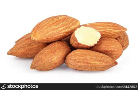 Almond nuts heap isolated on a white background. Almond nuts heap isolated on white background