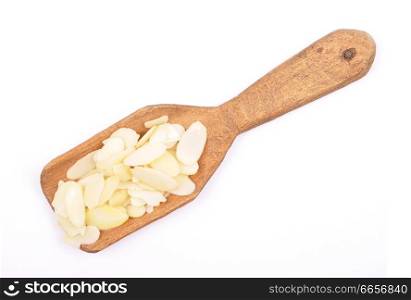 Almond slices on shovel