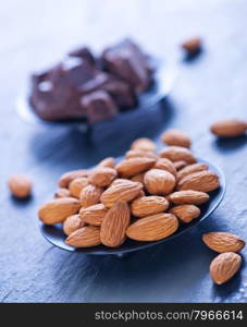 almond without shell on the wooden table