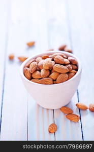 almond without shell on the wooden table