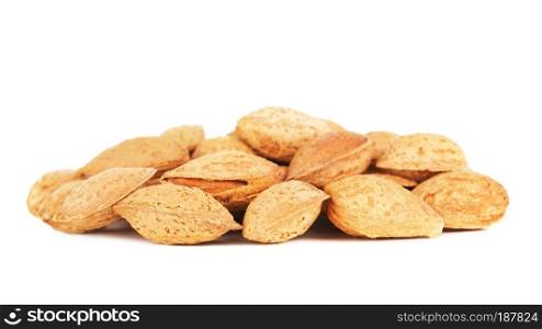almonds in a shell, isolated on white background. Almonds In A Shell