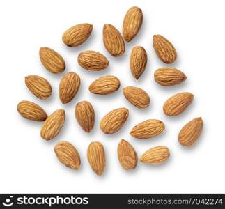 almonds isolated on white background with clipping path