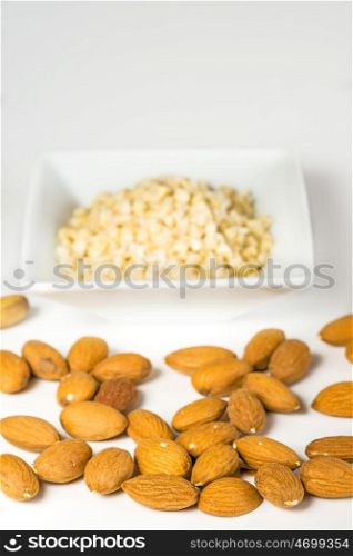 almonds, whole and minced