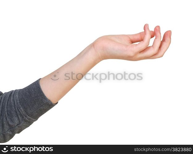 alms - hand gesture with cupped palm isolated on white background