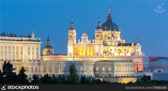 Almudena Cathedral at dusk. Madrid, Spain