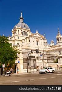 Almudena Cathedral at sunny day at Madrid, Spain