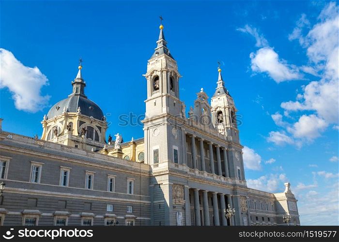 Almudena cathedral in Madrid in a beautiful summer day, Spain