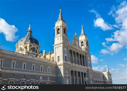 Almudena cathedral in Madrid in a beautiful summer day, Spain