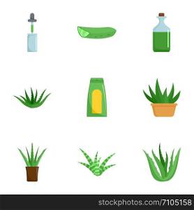 Aloe icon set. Flat set of 9 aloe vector icons for web design. Aloe icon set, flat style
