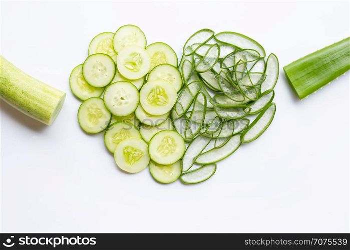 Aloe vera and cucumbers isolated on white background