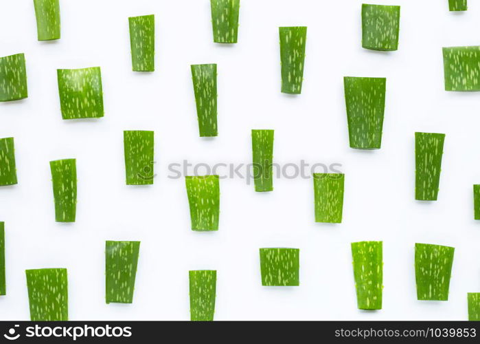 Aloe Vera cut pieces on white background. Top view