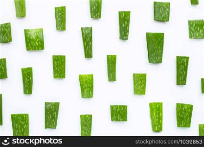 Aloe Vera cut pieces on white background. Top view