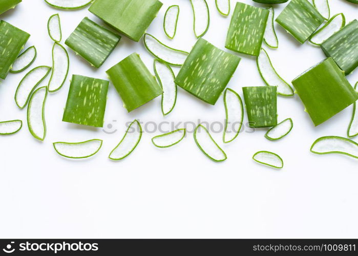 Aloe vera is a popular medicinal plant for health and beauty, on a white background.