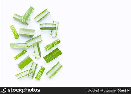 Aloe vera is a popular medicinal plant for health and beauty, on a white background. Copy space