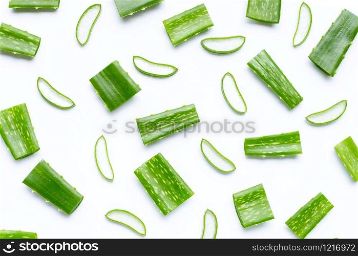 Aloe vera is a popular medicinal plant for health and beauty, on a white background.
