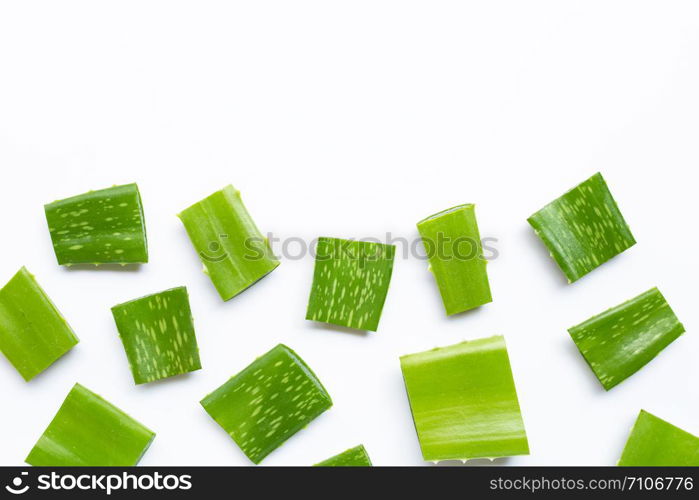 Aloe vera is a popular medicinal plant for health and beauty, on a white background.