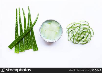 Aloe vera is a popular medicinal plant for health and beauty, on over white background.