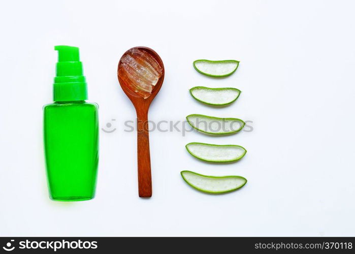 Aloe vera is a popular medicinal plant for health and beauty, on white background. Copy space