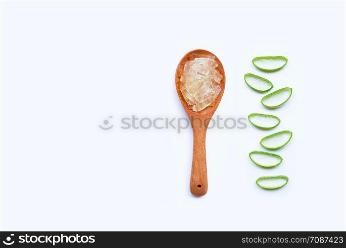 Aloe vera is a popular medicinal plant for health and beauty, on white background. Copy space