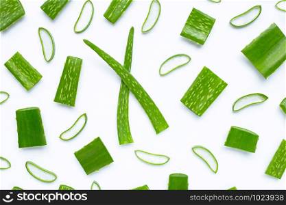 Aloe vera is a popular medicinal plant for health and beauty, white background.