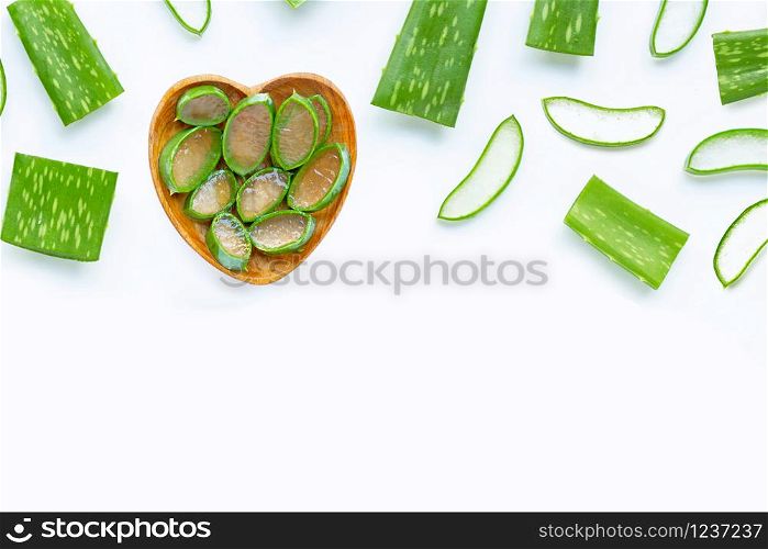 Aloe vera is a popular medicinal plant for health and beauty, white background. Copy space
