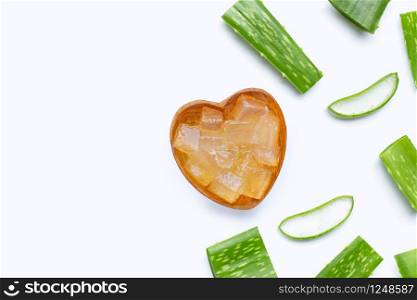 Aloe vera is a popular medicinal plant for health and beauty, white background. Copy space