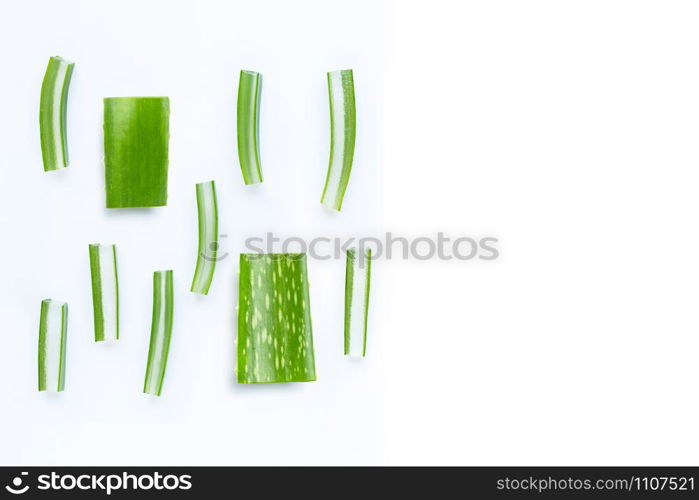 Aloe Vera leaves isolated on white background. Copy space