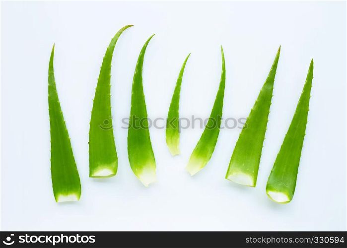 Aloe vera leaves on white background.