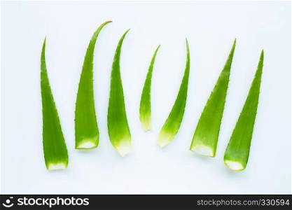 Aloe vera leaves on white background.