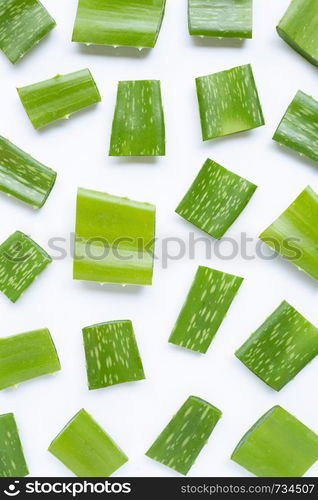 Aloe vera pieces on white background.