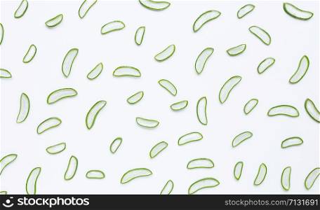 Aloe Vera slices on white background. Top view