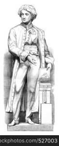 Alois Senefelder, one of the inventor of lithography, Statue by Maindron, vintage engraved illustration. Magasin Pittoresque 1846.