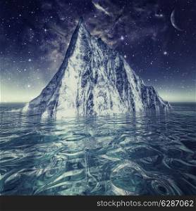 Alone iceberg in the ocean under beauty northern skies