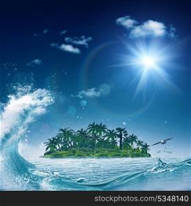 Alone island in ocean, abstract environmental backgrounds
