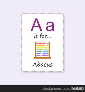 Alphabet flash card with rainbow color abacus. Cartoon flat style. Vector illustration