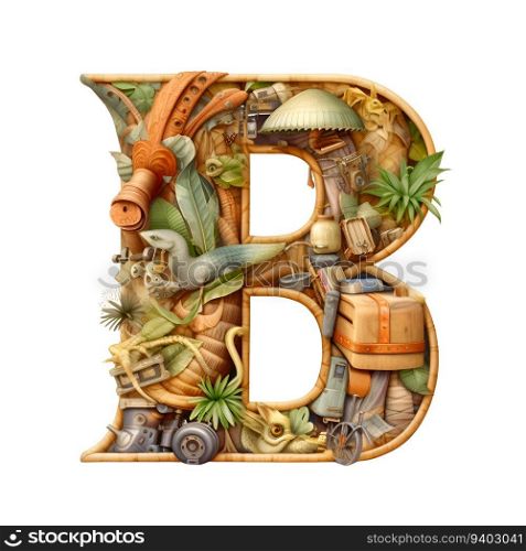 Alphabet letters made of natural materials. Letter B. 3D rendering