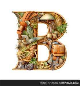 Alphabet letters made of natural materials. Letter B. 3D rendering