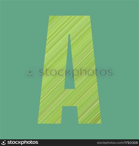 Alphabet letters of shape A in green pattern style on pastel green color background for design in your work.