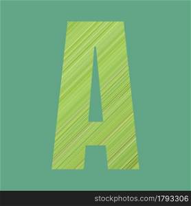 Alphabet letters of shape A in green pattern style on pastel green color background for design in your work.