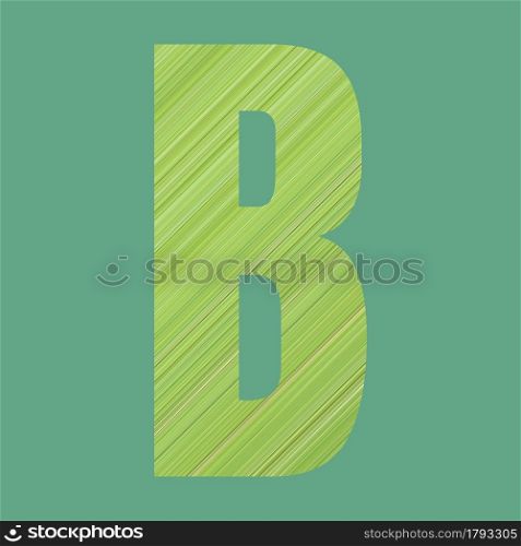 Alphabet letters of shape B in green pattern style on pastel green color background for design in your work.