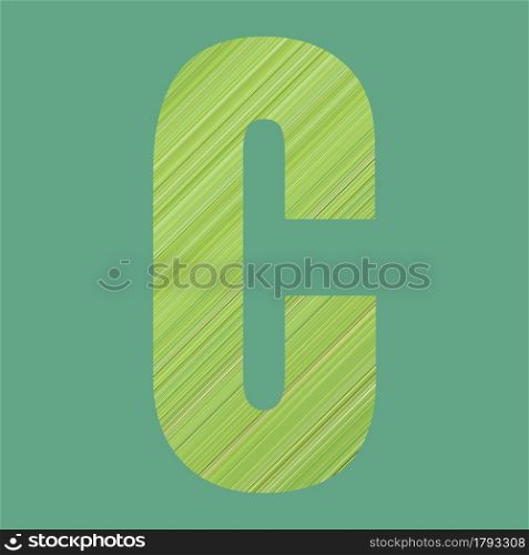 Alphabet letters of shape C in green pattern style on pastel green color background for design in your work.